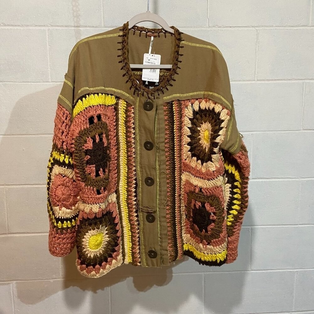 Free People Women's No Rain Oslo in Spring Jacket MEDIUM Patchwork Boho‎ Crochet - Picture 13 of 16